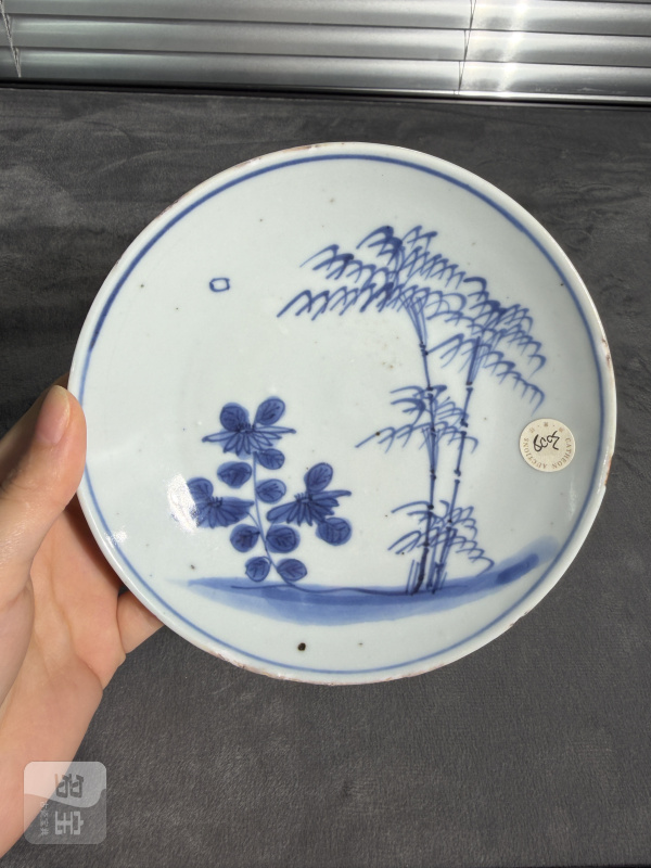 明天启青花竹菊纹盘 - 图2